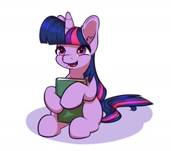 Size: 1700x1500 | Tagged: safe, artist:aquaticvibes, character:twilight sparkle, character:twilight sparkle (unicorn), species:pony, species:unicorn, g4, blank flank, book, cute, female, filly, horn, open mouth, simple background, solo, tail, that pony sure does love books, twiabetes, white background, young