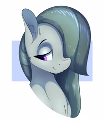 Size: 1800x2100 | Tagged: safe, artist:aquaticvibes, character:marble pie, species:earth pony, species:pony, g4, bust, cute, female, lidded eyes, looking sideways, marblebetes, mare, simple background, smiling, solo