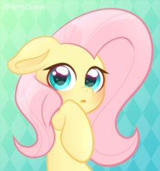 Size: 1122x1200 | Tagged: safe, artist:ninnydraws, character:fluttershy, species:pegasus, species:pony, g4, bust, cute, female, floppy ears, mare, open mouth, raised hoof, shy, shyabetes, simple background, solo