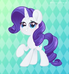 Size: 1124x1200 | Tagged: safe, artist:ninnydraws, character:rarity, species:pony, species:unicorn, g4, female, grin, mare, raised hoof, simple background, smiling, solo
