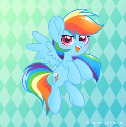 Size: 1191x1200 | Tagged: safe, artist:ninnydraws, character:rainbow dash, species:pegasus, species:pony, g4, cute, female, flying, mare, open mouth, simple background, smiling, solo, wings
