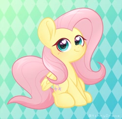 Size: 1200x1173 | Tagged: safe, artist:ninnydraws, character:fluttershy, species:pegasus, species:pony, g4, cute, female, mare, simple background, sitting, smiling, solo