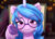 Size: 3106x2247 | Tagged: safe, artist:maren, character:izzy moonbow, species:pony, species:unicorn, g5, my little pony: a new generation, adjusting glasses, blurred background, bust, colored eyebrows, colored hooves, cute, female, fit right in (g5), full face view, glasses, gradient hair, high res, hooves, izzybetes, looking at you, mare, multicolored hair, round glasses, scene interpretation, smiling, solo, underhoof, unshorn fetlocks