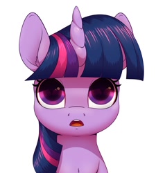 Size: 1800x2000 | Tagged: safe, artist:aquaticvibes, character:twilight sparkle, species:pony, newbie artist training grounds, g4, atg 2021, bust, female, horn, looking up, mare, open mouth, simple background, solo, white background