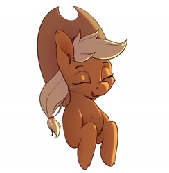 Size: 1872x1917 | Tagged: safe, artist:aquaticvibes, character:applejack, species:earth pony, species:pony, g4, applejack's hat, bust, clothing, cowboy hat, eyes closed, female, hat, mare, open mouth, ponytail, simple background, solo, stetson, white background