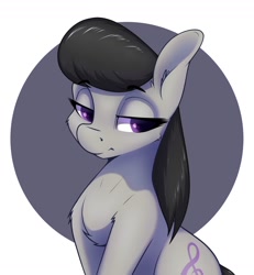 Size: 1634x1768 | Tagged: safe, artist:aquaticvibes, character:octavia melody, species:earth pony, species:pony, g4, cutie mark, female, gray background, lidded eyes, looking sideways, mare, simple background, solo