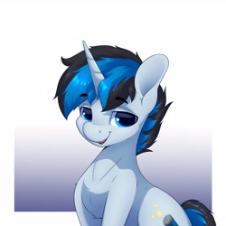 Size: 3200x3200 | Tagged: safe, artist:aquaticvibes, oc, oc only, species:pony, species:unicorn, g4, commission, cutie mark, horn, looking at you, male, open mouth, simple background, smiling, solo, stallion