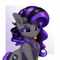 Size: 3200x3200 | Tagged: safe, artist:aquaticvibes, oc, oc only, oc:marshy, species:earth pony, species:pony, g4, blep, clothing, commission, cutie mark, eyebrows, female, looking down, mare, neckerchief, simple background, solo, tongue out