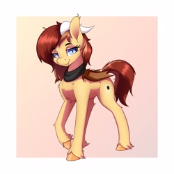 Size: 3200x3200 | Tagged: safe, artist:aquaticvibes, oc, oc only, species:bat pony, species:pony, g4, bat wings, clothing, cute little fangs, cutie mark, fangs, female, folded wings, hooves, horns, lidded eyes, mare, neckerchief, one hoof raised, sharp teeth, simple background, slit eyes, solo, tail, wings