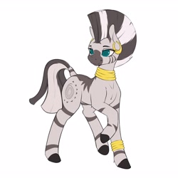 Size: 3200x3200 | Tagged: safe, artist:aquaticvibes, character:zecora, species:zebra, g4, anklet, ear piercing, earring, female, hooves, jewelry, mohawk, neck rings, one hoof raised, piercing, simple background, smiling, solo, tail, white background