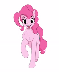 Size: 2613x3188 | Tagged: safe, artist:aquaticvibes, character:pinkie pie, species:earth pony, species:pony, g4, cutie mark, female, hooves, looking at you, mare, one hoof raised, open mouth, simple background, smiling, solo, white background