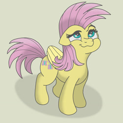 Size: 1280x1280 | Tagged: safe, artist:doodledonut, character:fluttershy, species:pegasus, species:pony, g4, alternate hairstyle, female, looking up, mare, mohawk, raised eyebrow, simple background, solo