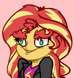 Size: 2400x2500 | Tagged: safe, artist:witchtaunter, character:sunset shimmer, species:eqg human, g4, my little pony:equestria girls, eyebrows, faec, female, me gusta, pink background, simple background, solo, thick eyebrows