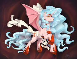 Size: 6600x5100 | Tagged: safe, artist:silfoe, character:cozy glow, species:alicorn, species:pony, episode:the ending of the end, g4, my little pony: friendship is magic, alicornified, bat wings, clothing, commission, commissioner:reversalmushroom, cozycorn, cutie mark, fangs, female, giant demon alicorn cozy glow, hoof shoes, horn, mare, race swap, sharp teeth, shoes, smiling, solo, spread wings, tail, wings, xk-class end-of-the-world scenario