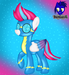Size: 3840x4154 | Tagged: safe, artist:damlanil, character:zipp storm, species:pegasus, species:pony, g5, my little pony: a new generation, abstract background, adorazipp, bodysuit, catsuit, clothing, colored eyebrows, colored wings, cute, digital art, eyebrows, female, goggles, latex, latex suit, leg fluff, looking at you, mare, multicolored wings, raised hoof, raised leg, rubber, shine, shiny, smiling, solo, suit, uniform, vector, wings, wonderbolts, wonderbolts uniform