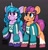 Size: 1141x1200 | Tagged: safe, artist:partylikeanartist, artist:partylikeart, character:izzy moonbow, character:sunny starscout, species:earth pony, species:pony, species:unicorn, g5, clothing, coat markings, colored hooves, female, gradient hair, hooves, mare, multicolored hair, open mouth, socks (coat marking), squid game, unshorn fetlocks