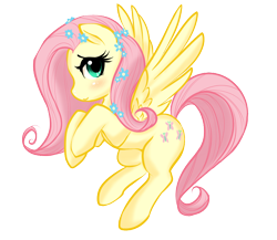 Size: 920x800 | Tagged: safe, artist:blossomppg, character:fluttershy, species:pegasus, species:pony, g4, my little pony: friendship is magic, blue eyes, blushing, cute, cutie mark, equine, feathered wings, feathers, female, feral, flower, flower in hair, hair, hasbro, mammal, mare, my little pony, pink hair, plant, shyabetes, simple background, solo, transparent background, wings