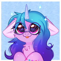 Size: 3000x3000 | Tagged: safe, artist:pesty_skillengton, character:izzy moonbow, species:pony, species:unicorn, g5, my little pony: a new generation, :3, blep, bracelet, bust, chest fluff, cute, female, floppy ears, friendship bracelet, glasses, gradient hair, heart, heart eyes, high res, izzybetes, jewelry, mare, meganekko, mlem, multicolored hair, pesty skillengton is trying to kill us, portrait, silly, simple background, smiling, solo, tongue out, weapons-grade cute, wingding eyes
