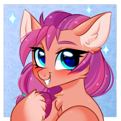 Size: 4000x4000 | Tagged: safe, artist:pesty_skillengton, character:sunny starscout, species:earth pony, species:pony, g5, my little pony: a new generation, bust, cheek fluff, chest fluff, coat markings, colored eyebrows, colored hooves, cute, ear fluff, female, heart eyes, hooves, looking at you, mare, pesty skillengton is trying to kill us, raised hoof, simple background, sketch, smiling, socks (coat marking), solo, sunnybetes, unshorn fetlocks, wingding eyes