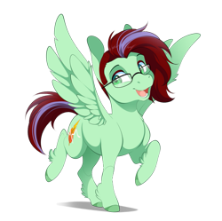 Size: 895x893 | Tagged: safe, artist:skyvixie, oc, oc only, oc:ember heartshine, species:pegasus, glasses, smiling, solo, spread wings, transparent background, wings