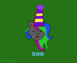 Size: 4612x3823 | Tagged: safe, artist:s-class-destroyer, oc, oc:thornleigh, species:bat pony, species:pony, g4, bat pony oc, chibi, clothing, digital art, green background, happy, hat, open mouth, party hat, simple background, small eyes, solo, vector