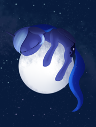 Size: 894x1182 | Tagged: safe, artist:dusthiel, character:princess luna, species:alicorn, species:pony, g4, cute, eyes closed, female, full moon, lunabetes, mare, moon, night, novembrush, sleeping, solo, stars, tangible heavenly object
