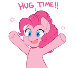 Size: 644x567 | Tagged: safe, artist:higgly-chan, character:pinkie pie, species:earth pony, species:pony, g4, blushing, cute, dialogue, diapinkes, female, happy, hug, incoming hug, mare, open mouth, open smile, simple background, smiling, solo, stars, surprise hug, text, underhoof, white background