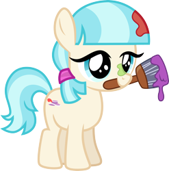 Size: 3000x3034 | Tagged: safe, artist:cloudyglow, character:coco pommel, species:earth pony, species:pony, episode:made in manehattan, g4, my little pony: friendship is magic, .ai available, cocobetes, cute, digital art, female, filly, high res, holding, mouth hold, paintbrush, simple background, solo, transparent background, vector, young