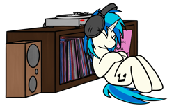 Size: 1811x1127 | Tagged: safe, artist:skydreams, character:dj pon-3, character:vinyl scratch, species:pony, species:unicorn, g4, eyes closed, female, headphones, mare, record, relaxing, simple background, solo, transparent background, turntable