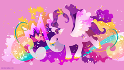 Size: 3840x2160 | Tagged: safe, artist:spacekitty, character:pipp petals, species:pegasus, species:pony, g5, license:cc-by-nc-nd, abstract background, colored hooves, crown, cutie mark, female, hooves, jewelry, mare, music notes, pipp wings, regalia, silhouette, solo, spread wings, wings