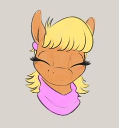 Size: 1396x1498 | Tagged: safe, artist:aquaticvibes, character:ms. harshwhinny, species:earth pony, species:pony, g4, bust, clothing, cute, ear piercing, earring, eyes closed, female, gray background, jewelry, mare, ms. cutewhinny, piercing, portrait, scarf, simple background, smiling, solo