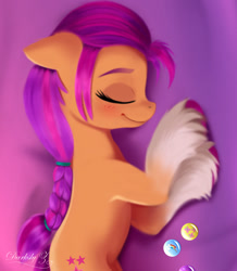 Size: 1635x1873 | Tagged: safe, artist:darksly, character:sunny starscout, species:earth pony, species:pony, g5, my little pony: a new generation, badge, blushing, braid, coat markings, colored eyebrows, colored hooves, cute, dakimakura cover, eyes closed, female, hooves, mare, markings, profile, sleeping, socks (coat marking), solo, sunny's buttons, sunnybetes, unshorn fetlocks