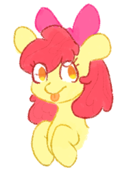 Size: 594x802 | Tagged: safe, artist:riceflowers_art, character:apple bloom, species:earth pony, species:pony, g4, adorabloom, apple family member, blep, bust, cute, eye clipping through hair, female, filly, looking at you, no pupils, simple background, solo, tongue out, white background, young