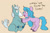 Size: 3496x2292 | Tagged: safe, artist:chub-wub, character:izzy moonbow, species:pony, species:unicorn, g5, spoilers for another series, bipedal, blushing, boop, centaurworld, colored eyebrows, colored hooves, crossover, cute, dialogue, duo, duo female, eye clipping through hair, eyebrows, eyebrows visible through hair, female, gradient hair, hooves, horse, horse (centaurworld), horse-pony interaction, izzybetes, kimiko glenn, looking at each other, mare, markings, multicolored hair, noseboop, omg, open mouth, profile, scrunchy face, sitting, unshorn fetlocks, voice actor joke