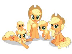 Size: 2778x2085 | Tagged: safe, artist:gutovi, character:applejack, species:earth pony, species:pony, g4, age progression, applejack appreciation day, applejack day, applejack's hat, baby, babyjack, beady eyes, braid, braided tail, clothing, cowboy hat, cute, diaper, female, filly, filly applejack, foal, freckles, granny smith's shawl, green eyes, hat, high res, jackabetes, jackletree, lidded eyes, looking at you, lying down, mare, multeity, older, older applejack, open mouth, open smile, ponidox, prone, raised hoof, self paradox, self ponidox, shadow, show accurate, simple background, sitting, smiling, sprawl, standing, stetson, tail, teenage applejack, teenager, time paradox, transparent background, young, younger