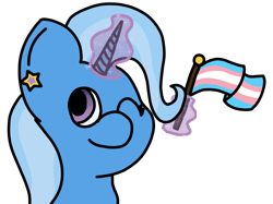 Size: 1832x1371 | Tagged: safe, artist:melodysketch, character:trixie, species:pony, species:unicorn, g4, bust, ear piercing, earring, female, glowing horn, horn, jewelry, looking at you, magic, magic aura, mare, piercing, pride, pride flag, simple background, smiling, solo, telekinesis, trans trixie, transgender pride flag, transparent background