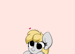 Size: 6800x4900 | Tagged: safe, artist:kittyrosie, character:derpy hooves, species:pegasus, species:pony, g4, blushing, bust, cute, female, floating heart, heart, looking at you, mare, no pupils, peeking, signature, simple background, solo, weapons-grade cute