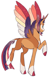 Size: 1196x1874 | Tagged: safe, artist:ssmoobles, oc, oc:prince ambrosia, parent:sunburst, parent:twilight sparkle, species:alicorn, species:pony, ship:twiburst, g4, alternate universe, beard, colored hooves, colored horn, colored wings, cutie mark, facial hair, goatee, gradient hair, hooves, horn, implied shipping, male, multicolored hair, multicolored wings, next generation, offspring, raised hoof, ship child, shipping, solo, stallion, three quarter view, wings