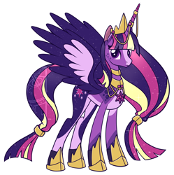 Size: 1554x1561 | Tagged: safe, artist:sploogiesmoothie, base used, character:twilight sparkle, species:alicorn, species:pony, g4, alternate design, alternate universe, armor, colored hooves, colored horn, colored wings, crown, cutie mark, female, gradient hair, hairband, hooves, horn, jewelry, mare, multicolored hair, redesign, regalia, royalty, solo, three quarter view, wings
