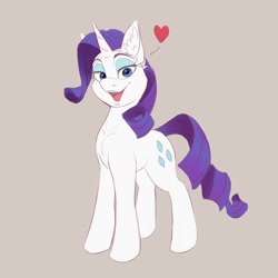 Size: 2000x2000 | Tagged: safe, artist:galinn-arts, character:rarity, species:pony, species:unicorn, g4, ear fluff, eyeshadow, female, gray background, heart, looking at you, makeup, mare, open mouth, open smile, simple background, smiling, smiling at you, solo