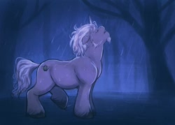 Size: 1200x858 | Tagged: safe, artist:sallylla, character:alphabittle blossomforth, species:pony, species:unicorn, g5, eyes closed, forest, rain, solo