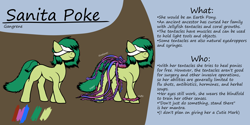Size: 1280x640 | Tagged: safe, artist:gangrene, oc, oc only, oc:sanita poke, species:pony, g4, blindfold, female, mare, original species, reference sheet, solo, tentacles, text