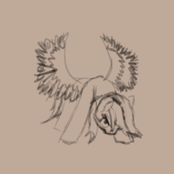 Size: 2048x2048 | Tagged: safe, artist:gangrene, character:rainbow dash, species:pegasus, species:pony, g4, angry, head down, high res, monochrome, sketch, solo, spread wings, wings