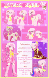 Size: 1024x1611 | Tagged: safe, artist:xwhitedreamsx, oc, oc:autumn orchid, species:earth pony, species:human, species:pony, g4, clothing, dress, filly, humanized, kimono (clothing), rainbow power, reference sheet, species swap, young