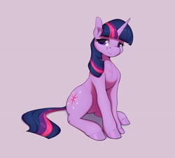Size: 2813x2541 | Tagged: safe, artist:aquaticvibes, character:twilight sparkle, character:twilight sparkle (unicorn), species:pony, species:unicorn, g4, cutie mark, female, gray background, horn, looking at you, mare, simple background, smiling, solo