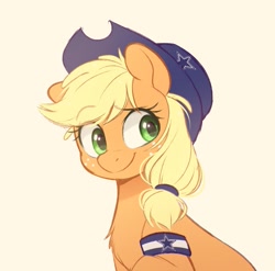 Size: 679x672 | Tagged: safe, alternate version, artist:higgly-chan, character:applejack, species:earth pony, species:pony, g4, american football, applejack's hat, armband, bust, chest fluff, clothing, cowboy hat, cute, dallas cowboys, eyebrows, eyebrows visible through hair, female, freckles, hat, jackabetes, mare, nfl, raised hoof, simple background, smiling, solo, sports, stetson, white background