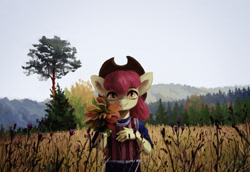Size: 1742x1200 | Tagged: safe, artist:koviry, character:apple bloom, species:anthro, species:earth pony, g4, apple family member, clothing, cowboy hat, eyebrows, female, filly, hat, looking at you, smiling, solo, stetson, young
