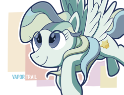 Size: 4990x3810 | Tagged: safe, artist:yvt-jp, character:vapor trail, species:pegasus, species:pony, g4, abstract background, cute, cutie mark, eye clipping through hair, female, mare, smiling, solo, spread wings, three quarter view, vaporbetes, wings