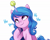 Size: 3501x2802 | Tagged: safe, artist:maren, character:izzy moonbow, species:pony, species:unicorn, g5, my little pony: a new generation, ball, colored eyebrows, colored hooves, eye clipping through hair, eyebrows, eyebrows visible through hair, female, gradient hair, high res, hooves, horn, horn impalement, hornball, izzy's tennis ball, laughing, looking up, mare, multicolored hair, raised hoof, signature, simple background, smiling, solo, speedpaint, tennis ball, that pony sure does love tennis balls, toy, unshorn fetlocks, white background