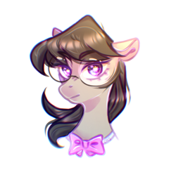 Size: 1432x1388 | Tagged: safe, artist:oksssid, character:octavia melody, species:earth pony, species:pony, g4, bow tie, bust, cute, eyebrows, eyebrows visible through hair, female, glasses, looking at you, mare, portrait, simple background, solo, starry eyes, tavibetes, white background, wingding eyes